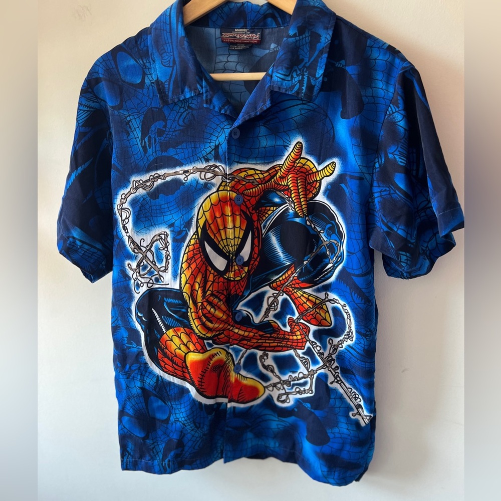 Marvel Spider-Man Y2K Graphic Button-Up Shirt Tagged XL Fits XS-S